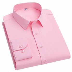 men's Basic Shirt Autumn Spring Lg Sleeve Stretch Easy-care Solid Color Social Busin Casual Regular Fit Pink-Black Man Tops W7Tl#