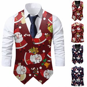 santa Claus Print Men'S Suit Vests 2023 Merry Christmas Men Xmas Party Prom Single-Breasted Costume Vests Cosplay Men Clothes c9HG#