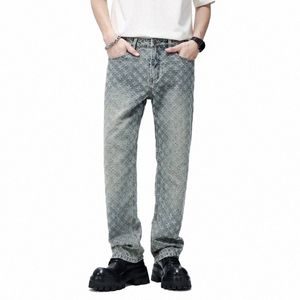 Mais recente Design Padrão Jacquard Jeans Loosen Hollow-out Calças Masculinas Comprimento Total Denim Roupas 33dp #