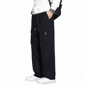 cargo pants men's loose wide leg high street Korean straight leg pants dra square grid sports casual pants K633#