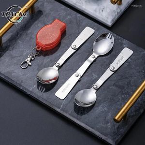 Dinnerware Sets 304 Stainless Steel Folding Spoon Outdoor Portable Foldable Reusable Forks Travelling Case Camping Tableware Kitchen Tools