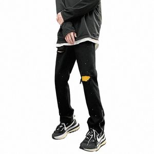 2022 Dark Streetwear Hole Ripped Black Hip Hop Men Baggy Jeans Trousers Ankle Zipper Patch Denim Pants New Fi Moda Hombre q7l2#