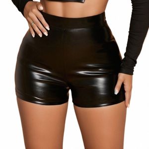 sexy Nightclub Leather Shorts Women High Waist Stretch Push Up Black Short Leather Pants Sports Fitn Female Sexy Slim Shorts U8p6#