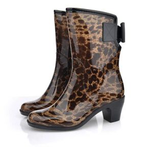 Сапоги резиновые сапоги женские водонепроницаемые обувь высокие каблуки лодыжка сапоги 2022 Весна Новые сексуальные леопардовые толстые дождь для дождя для дождя