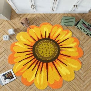 Carpets Round Chrysanthemum Plush Rugs For Living Room Bedroom Home Decor Art Flower Carpet Handmade Embroidered Non-slip Floor Mat Drop