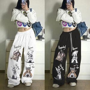 Pantaloni da donna Jazz coreano Hip-hop Gamba dritta Pantaloni sportivi di nicchia larghi a vita alta da ballo Hiphop con coulisse Gamba larga