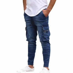 Nya herrar Slim Fit Stretch Jeans Casual Fi Multi Pocket Denim Trousers Everyday Men's Jeans Street Work Hip Hop Pants Q2WQ#