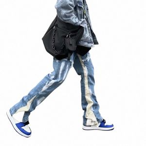 2023 Y2K Patchwork Mi Blau Baggy Flare Jeans Hosen Männer Kleidung Gerade Lose Vintage Alte Denim Hosen Pantales Hombre Z4PU #