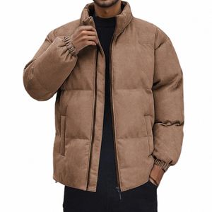 male Winter Cott Padded Jacket Warm Plush Solid Pocket Coat Stand Collar Lg Sleeve Zipper Men Plus Size Jacket Coat 2023 B1FF#