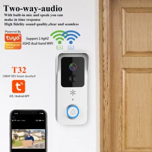 Kontroll 2.4G/5G WiFi Video Doorbell 1080p Tuya Mobilapp Intercom Vattentät trådlös kamera Tuya Smart Home Camera