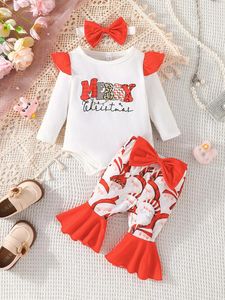 衣類セットウィンキンリン幼児の女の子クリスマス服の服3PCSパンツ長袖レタープリントロンパーフレアヘッドバンド