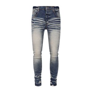 Klassische Distressed-Jeans für Herbst und Winter, verwaschenes Gelb für Herren, trendige elastische Slim-Fit-Hose und vielseitige Hose mit kleinen Füßen