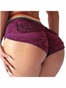 Mulheres Shorts Push Up Hip Fitn Sporting Workout Elástico Cintura Alta Slim Jogging Calças Curtas Femininas Pleasted Calças p3Lv #