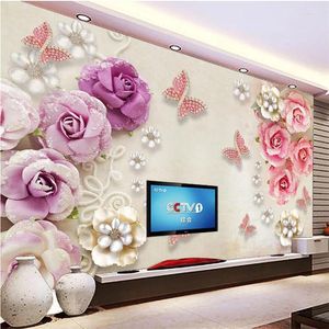 Bakgrundsbilder wellyu papier peint tapet för väggar 3 d anpassade retro europeiska smycken diamanter älskar 3D TV bakgrund vägg