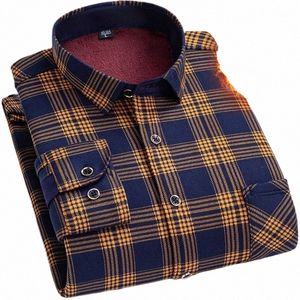 2023 Autumn and Winter New Fi Trend Men's LG-ärmad rutig skjorta plus fleece förtjockad varm hög kvalitet plus-size skjorta e7yo#
