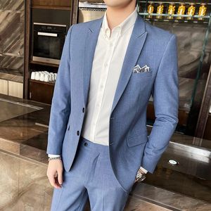 2024 high quality Mens suit trousers High fashion Korean version slim party groom dress twopiece set M4X 240326