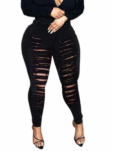 lw Plus Size Mid Waist High Stretchy Ripped Denim Plain Cut Out Zipper Fly Street Style Regular Fit Type Jeans 29Q6#