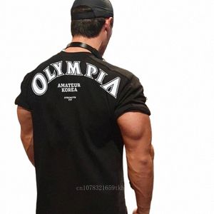 gym OLYMPIA Cott Shirt Sport T Shirt Men Short Sleeve Running Shirt Men Workout Training Tees Fitn Loose large size M-XXXL Y8bk#