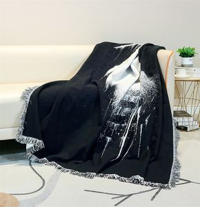 Coprisedie Nero Bianco Stampato Nappa Arazzo Jacquard Antigraffio di gatto Cotone Divano Asciugamano Coperta da ufficio Coperta Coperta ispessita