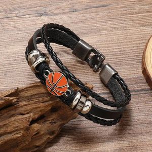 Braccialetti con ciondoli Bracciale in pelle da basket per uomo Pulsante da baseball da calcio Amanti dello sport Gioielli Regalo souvenir