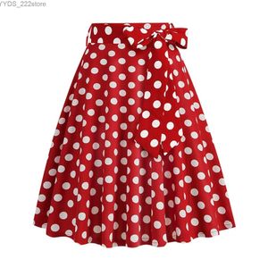 Skirts Skorts Polka Dot 50s Vintage Woman Tunic Skirt High Waist Pleated Midi Retro Clothing Audrey Hepburn Chic Swing Beach Skater yq240328