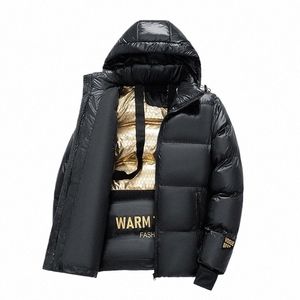 Giacca a vento da uomo Cott Down Imbottito Giacca da uomo Nero lucido Bomber con cerniera Capispalla con cappuccio antivento Parka WJ01 B1s3 #