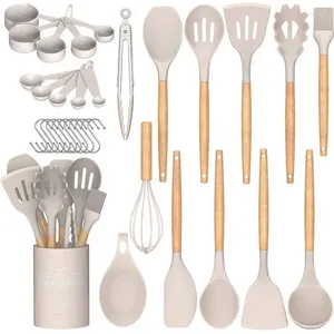 Set di pentole Gadget da cucina resistenti al calore senza BPA Strumenti 33 pezzi Set di utensili da cucina antiaderenti in silicone con supporto