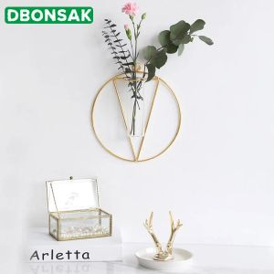 Sadzi wiszące na ścianie geometryczne wazon z kutego żelaza szkła złota platowana żelaza kwiat wazonu stołowy wazon kwiatowy garnek domowy dekoracja ślubna