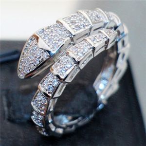 Marke 925 Sterling Silber Schlange Ringe für Frauen Luxus Pave Diamant Verlobungsring Hochzeit Weiß Topas Schmuck gestempelt 10kt Clust2696