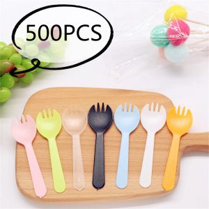 accessories 500pcs/set Disposable Plastic Spoons Forks for Cake Ice Cream Salad Fruit Dessert Soup Tea Coffee Party Cake Baking Shop Supplie