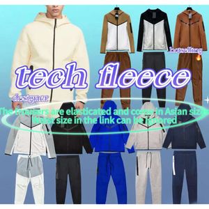 Teknisk fleece designer herrkvinna byxor män full-zip hoodie sweatpants windrunner sportkläder jacka reflekterande midja sladd ficka tejp träning