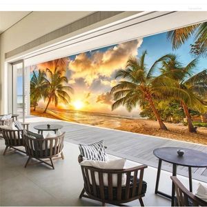 Bakgrundsbilder wellyu tapeter för väggar 3 d anpassad soluppgångsbild Seaview Coconut Tree Ultra High Clear Wall Bakgrund Tapety