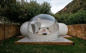 Tält och skyddsfrämjande! Dubbelrum bubbla tält anpassad logotyp igloo med fan clear träd kupol hus el camping