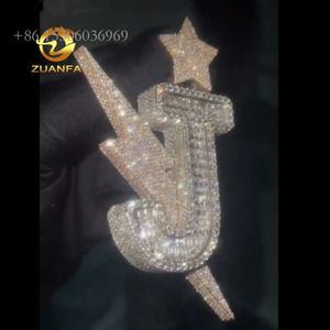 Crazy Shining Custom Letter Iced Out VVS Moissanite Diamonds Lighing Necklace Sier Hip Hop Pendant