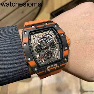 RicharSmill Watch Chronograph Mechanical Wrist Watches RMS11-03 Leisure Luxury Mens Watches Business Automatic Orange Carbon Fiber Tape Designer Högkvalitativ