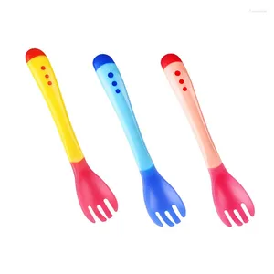 Colheres nascido seguro fácil de limpar ergonômico utensílios de mesa do bebê top-rated utensílios de alimentação colher e garfo conjunto sopa quente infantil