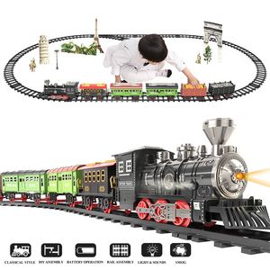 Elektriskt jultågsleksak Set Car Railway Tracks Steam Locomotive Engine Diecast Model Education Game Boy Toys for Children 240319