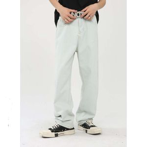 Nerben Denim | Light Blue Denim Men's Loose Fitting Straight Leg Korean Casual Versatile Trendy Casual Pants
