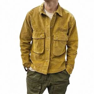 japanese Retro Corduroy Workwear Jacket Men's Large Pockets Loose Casual High Street Tops Men Overcoat Tops Male Clothes 93HZ#