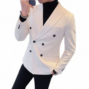 2023 Autumn Winter Double Breasted Suit Jacket For Men Slim Fit Casual Busin Formal Dr Blazers Wedding Social Jacket Z3GQ#
