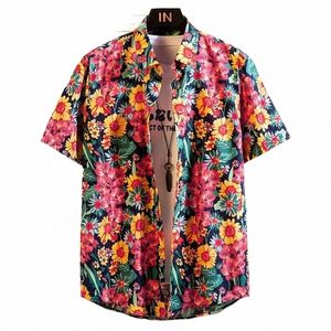 floral Shirt Men 2023 Summer Men Short Sleeve Multi-color Stitching Casual Fr Printed Slim Fit Hawaiian Shirts Chemise Homme j2J2#