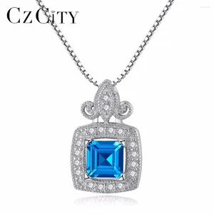 Anhänger CZCITY Topas-Anhänger aus 925er-Sterlingsilber, geschnitzte Londoner grau-grün-blaue Top-Halskette, edler Schmuck, Hochzeit, Brautgeschenke