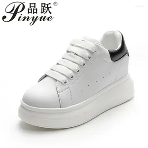 Casual Shoes 7.5cm Hidden Heels Women Platform Wedge Sneakers Dermis Leather White Female Krasovki Tenis Feminino