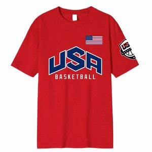 USA Basket T-shirt da uomo traspirante manica corta Cott T-shirt Lettera Stampa T-shirt casual Uomo Tops Streetwear Tee-shirt U3XY #