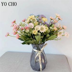 Fiori matrimonio YO CHO Mini bouquet fiore artificiale margherita di seta composizione per damigella d'onore fai da te mazzo decorazione per la casa