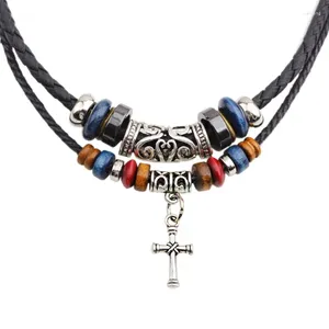 Chains Leather Tribal For Cross Necklace Women Men Vintage Boho Ethnic B