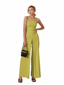 ael Ladies Holiday New Casual Solid Wide Leg High Waist Sleevel Jumpsuit Women Chic and Elegant Jumpsuits Q73g#