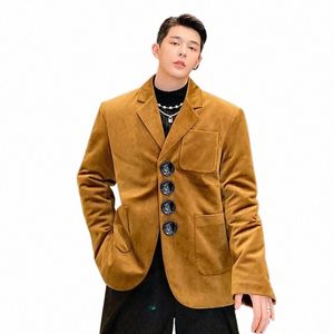 Autumn New Blazer Men Big Butt Vintage Casual Veet Suede Suit Dr Jacket Male Korean Streetwear Blazer Coat Par U04M#