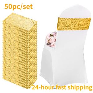 Sashes 10/50pcs Sequin Chair Sashes Cover Wedding Decoration Knot Banquet Party Festival Birthday Reception Home Decor Stretch Spandex