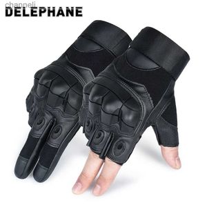 Taktiska handskar läder läder pekskärm motorcykel mtb cykling utomhusarbete män full finger anti-glid mitten yq240328